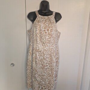Calvin Klein Ivory Animal Print Halter Dress SZ12